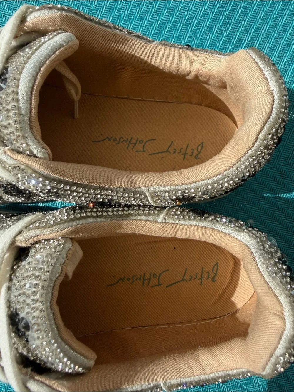 Betsey Johnson Silver Crystal Sneakers with Black Star Details